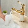 Gold Bathroom Basin Faucets Jade Washroom Basin Sink Tap Mixer Hot & Cold Faucet Pull Out Sink Faucet