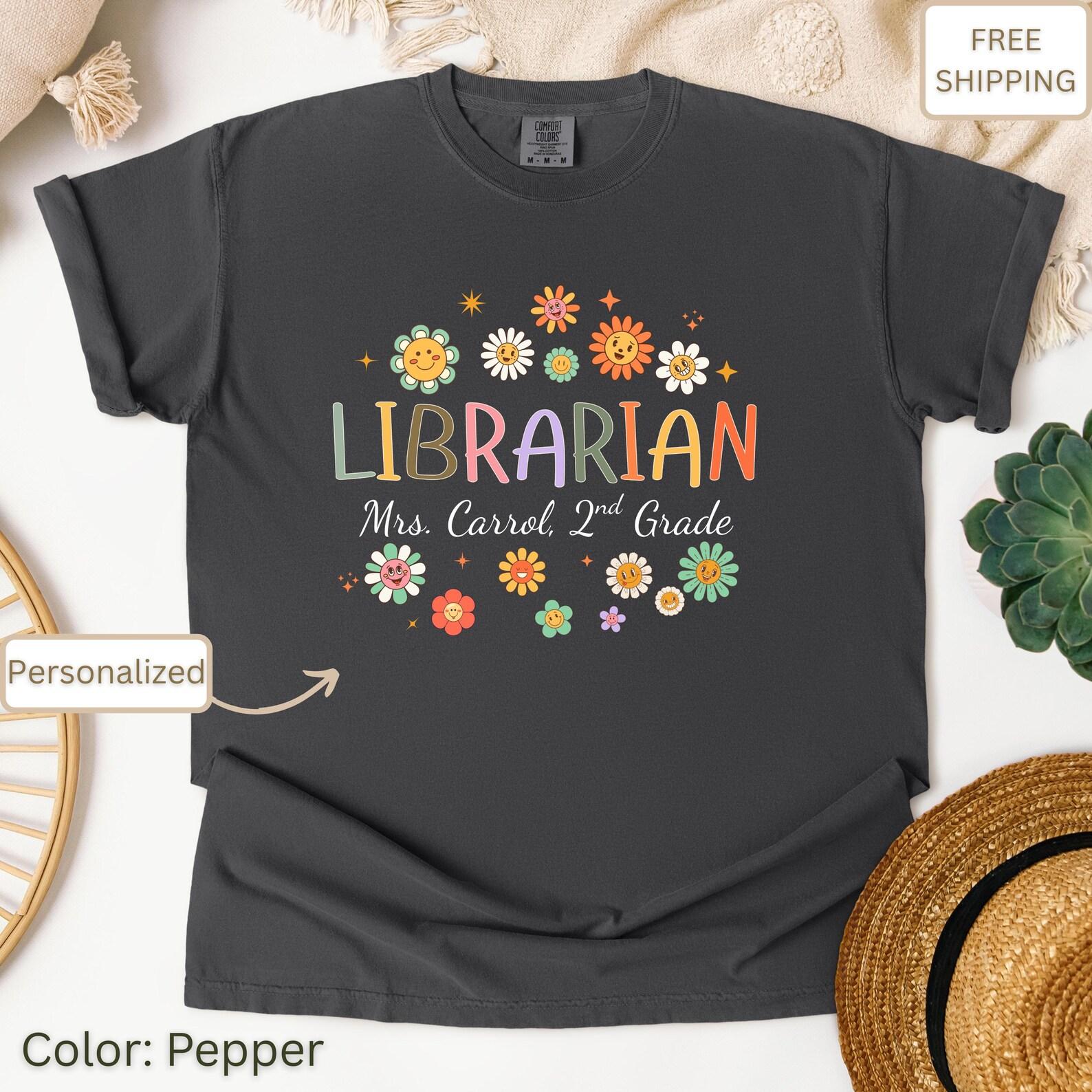 Personalized Librarian T-Shirt: Flower Design, Library Staff Gift XL