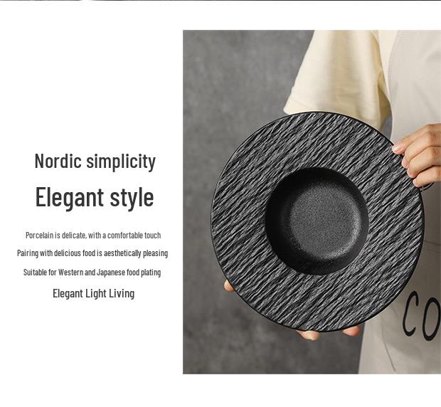 Rock Texture Ceramic Plate – Western & Japanese Style for Pasta, Salad, Soup, and More
