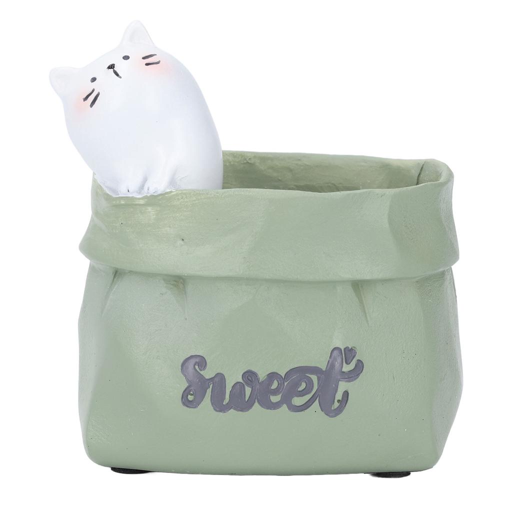 Pen Pencil Holder Desktop Ornament Resin Cute Animal In Grocery Bag Small Succulent Planter for