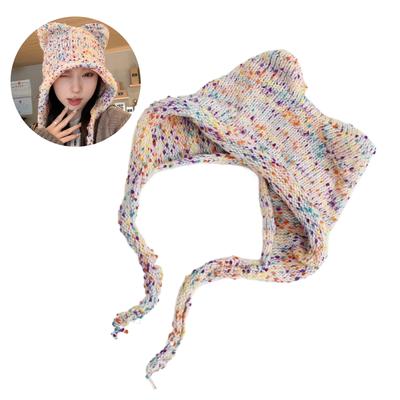 Cute Ear Strap Knit Beanie Hat Earflaps Cap Womens Winter Warm Soft Knitted Woolen Hat Crochet Beanies Hat