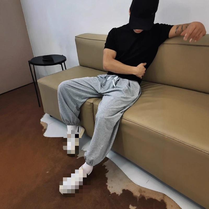 Men's and women's autumn thin loose casual high waisted wide leg loose leg tied lantern pants
