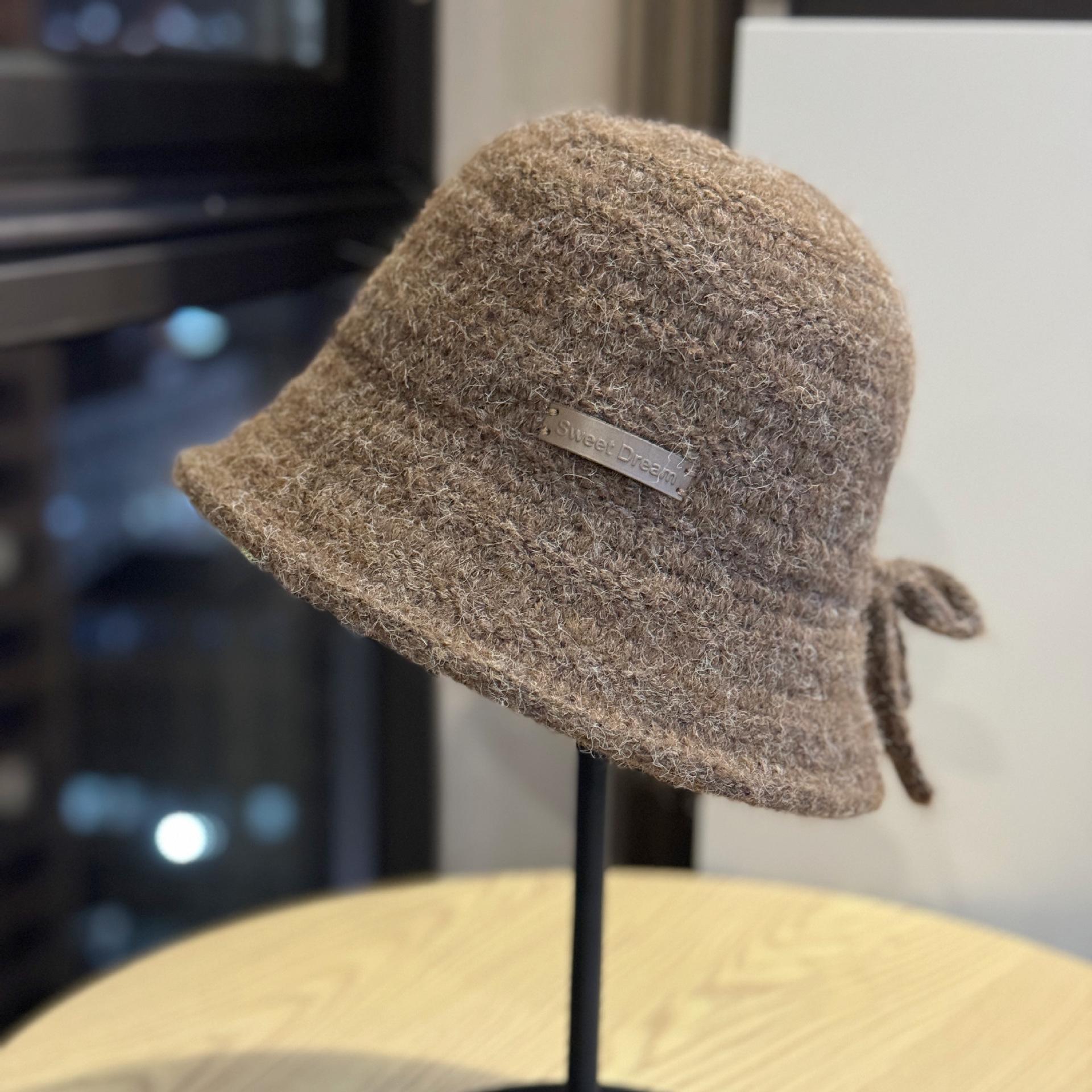 

New Autumn and Winter Bow Knitted Fisherman Hat for Women Fashionable and Versatile Face Showing Small Slit Ear Protection Hat Basin Hat Cold Hat 54-59cm