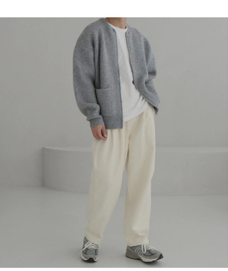 Modny Męski Luźny Dzianinowy Kardigan – Jesień/Zima Koreański Styl Zamek Sweter Płaszcz