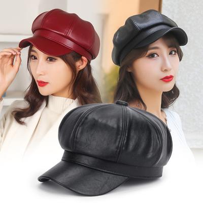 Casquette Beret Cuir Synthétique Réglable Octogonale Chapeaux en Cuir Synthétique pour Fête