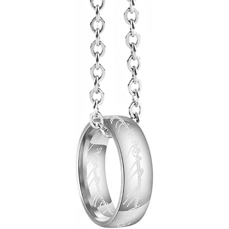 Lord of the one Rings thick chain advanced pearl chain movie with the same necklace ring hip-hop 3D carving inside and outside.