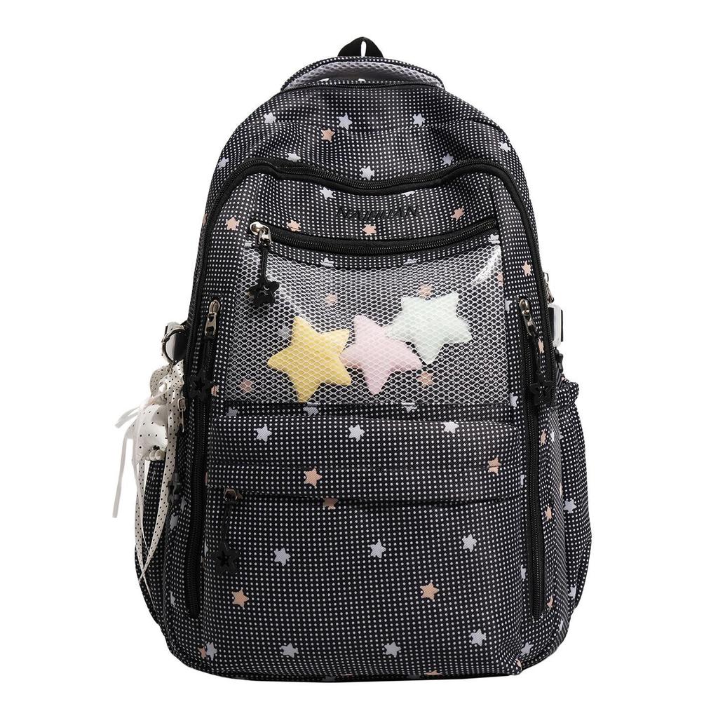 Schoolbag fog beige breathable mesh transparent window DIY backpack for primary and secondary school students sweet wind campus eye-catching schoolbag