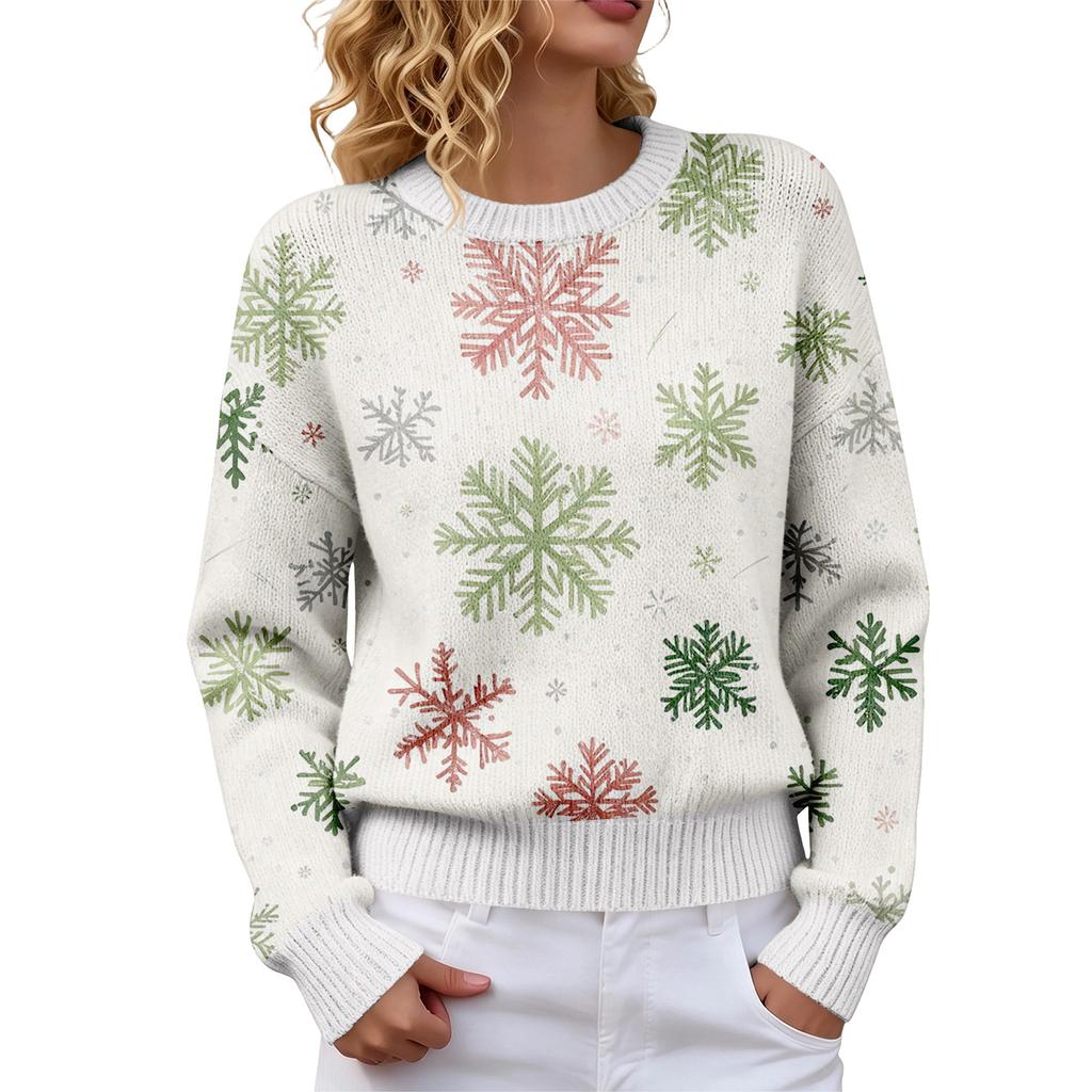 Women's Soft Christmas Print Crewneck Long Sleeve Sweater for Fall Winter