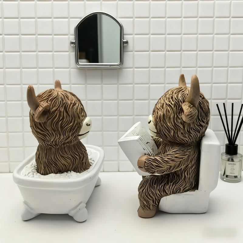 Kreative Heim-Schreibtisch-Harz-Badezimmer-Toilette Hochland-Bulle Statue Ornament Festival Dekoration