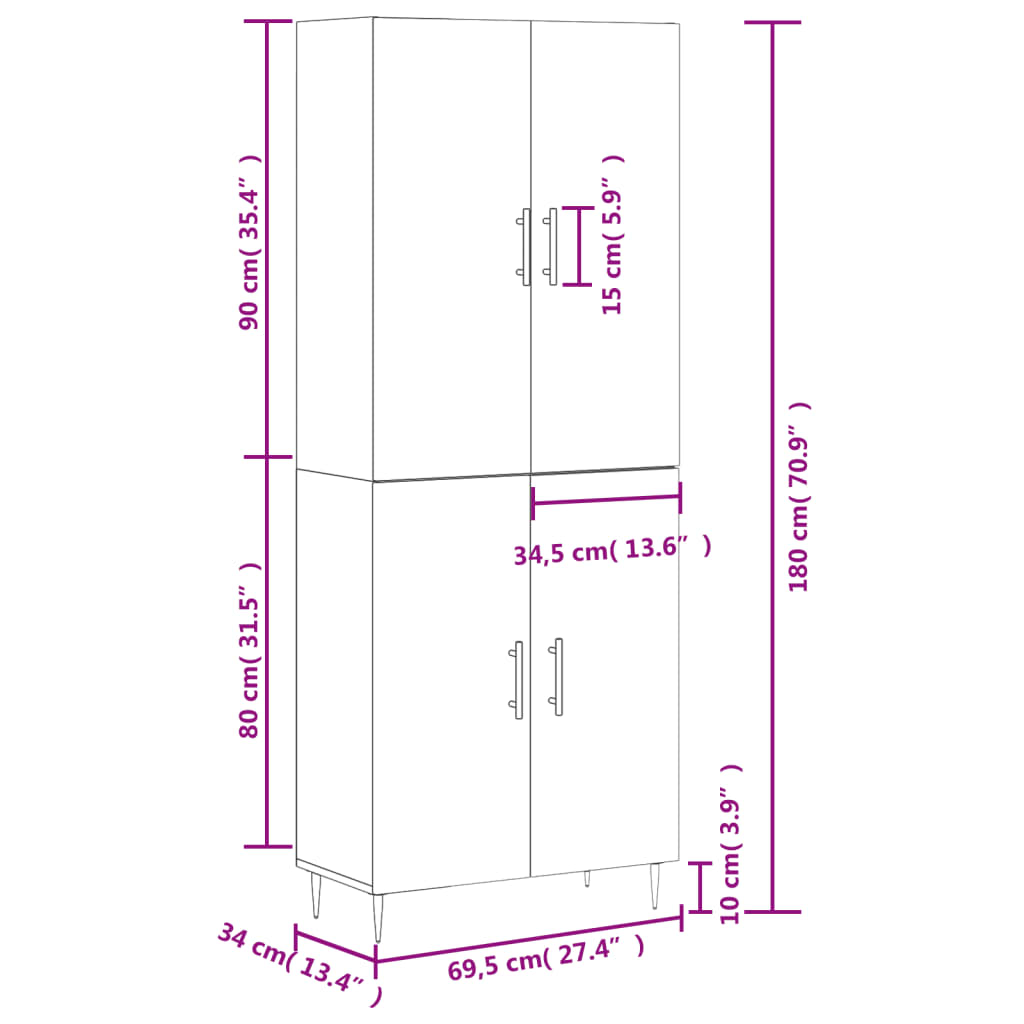 Highboard Concrete Grey 69.5x34x180 cm Engineered Wood