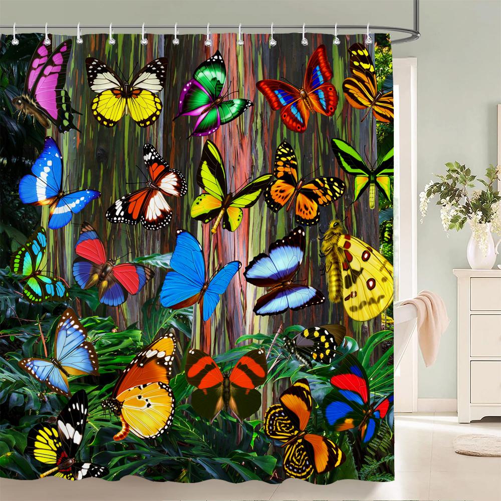 Flower Scenery In Rural Towns Printed Shower Curtain 3D Street Window Flower Landscape Printed Home Decoration Bathroom Curtain