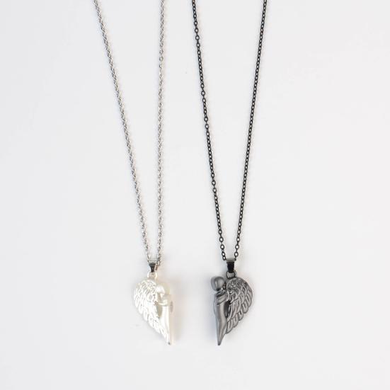 1 Set Matching Angel Couple Necklaces Magnetic Heart Angel Pendant Necklaces Romantic Love Heart Necklaces for Couples Valentine's Day Gift
