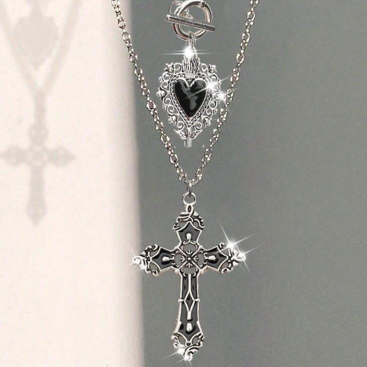 Gothic Heartshaped Cross Pendant Necklace Set With Alloy Geometric Design For Men Women