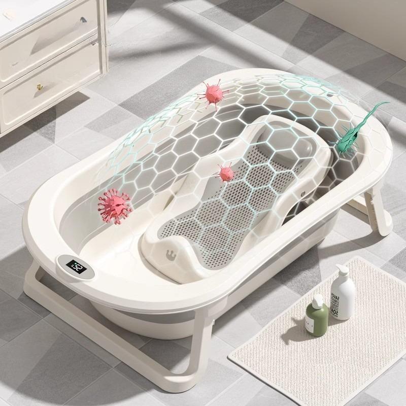 Banheira Portátil Dobrável para Bebê Banheira Dobrável para Bebês Recém-Nascidos Crianças Pequenas Grande Antiderrapante Assento de Banho Economizador de Espaço para Casa Viagem