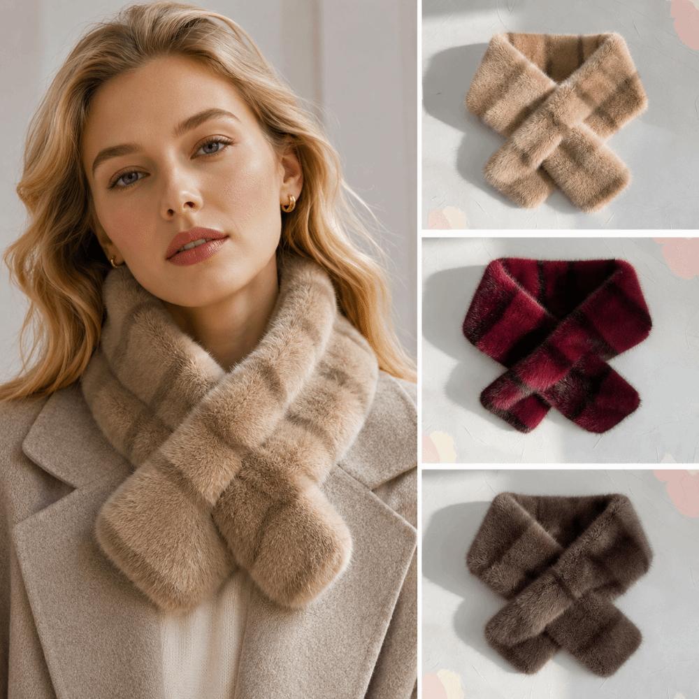 Striped Faux Mink Fur Scarf Thick Warm Neck Scarf Elegant Winter Neck Warmer