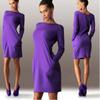 Elegant Summer Solid Casual O Neck Long Sleeve Bodycon Dress With Pockets