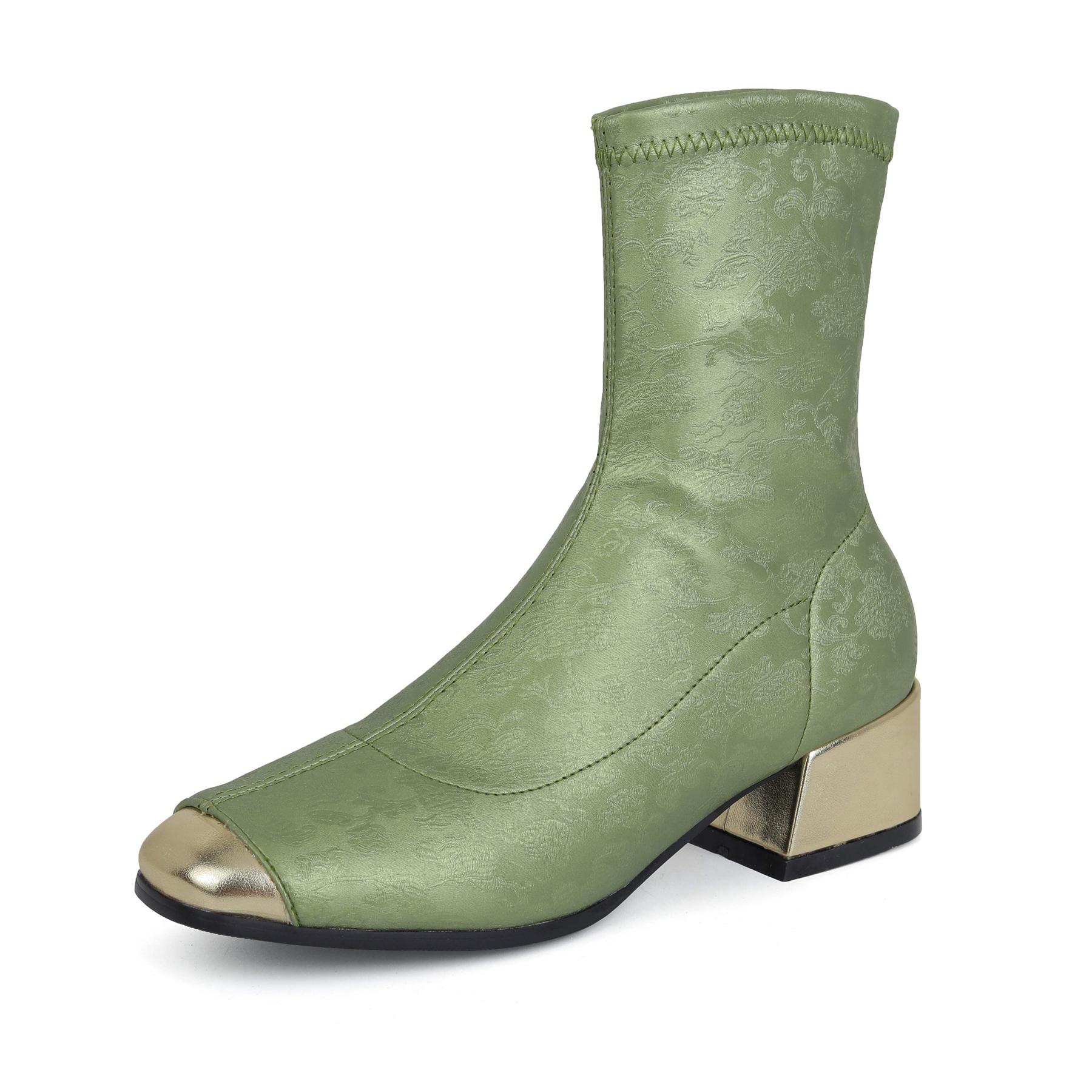 

Lenkisen PU Осенне-зимняя обувь Толстый средний каблук Принт Восточный дизайн Ботинки челси Сохраняют тепло Смешанный цвет Ботильоны 35