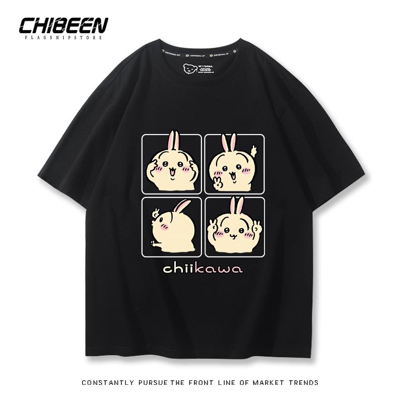 Chiikawa Cute Four-cell Pattern T-shirt Summer High Quality 100% Cotton T-shirt Casual Comfortable Loose Men's T-shirt