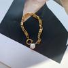 18K Real Gold Plated Copper Toggle Clasp Circle Gifts Punk Cool Natural Freshwater Pearl Chain Link Bracelets for Women