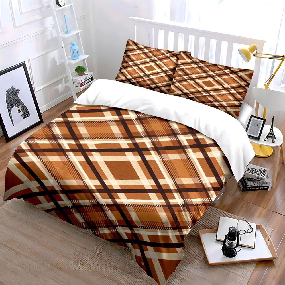 Brown and beige plaid. Bedding sets Duvet cover sets Duvet covers Pillowcases(1* Duvet Cover 2* Pillowcases without duvet insert)