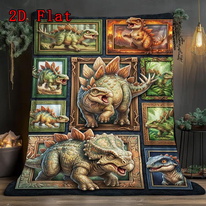 Dinosaur Collection 2D Flat Pattern Flannel Blanket, High quality All Seasons, Home Decor, Warmth and Comfort, Perfect for Christmas Gifts.