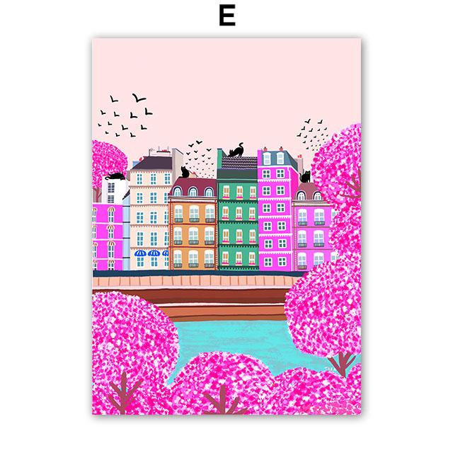 Santorini Rome Paris Cat Flower Summer Abstract Landscape Posters Prints Wall Art Canvas Painting Pictures For Living Room Decor