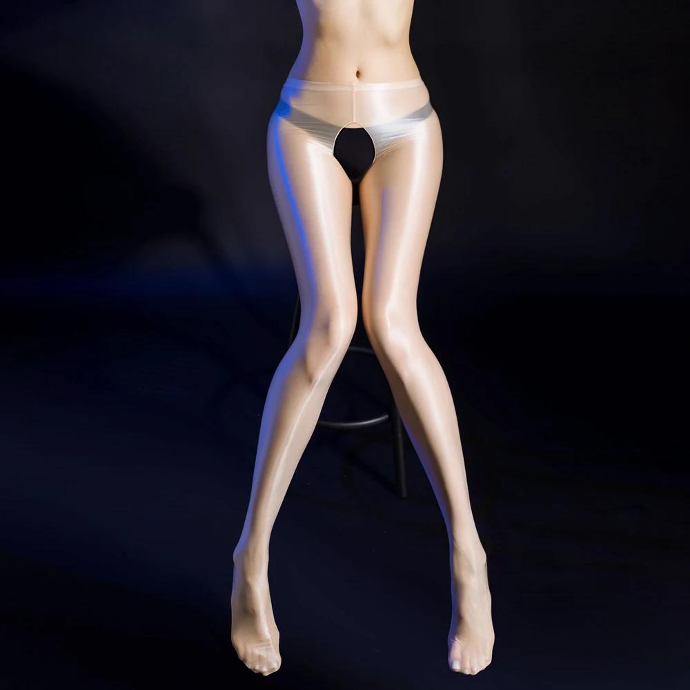 

Women S Sexy Crotchless Pencil Pants Oil Shiny Thin Sheer Transparent Tights Elastic Leggings Package Hip Woman Clothing Pants XL