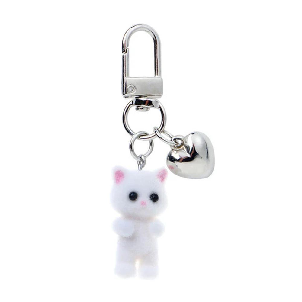 1pcs Sweet 3D Flocking Kitten Keychain Cat Couple Mobile Phone Pendant Car Keyring Earphone Backpack Charms Bag Decor