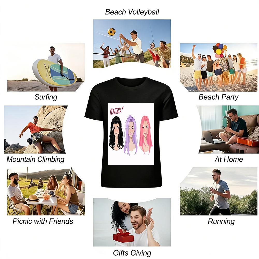 Huntrix Cool Girl Portrait Print T-Shirt Trendy Y2K Style Casual Crewneck Top For Women Pure Cotton T-shirt