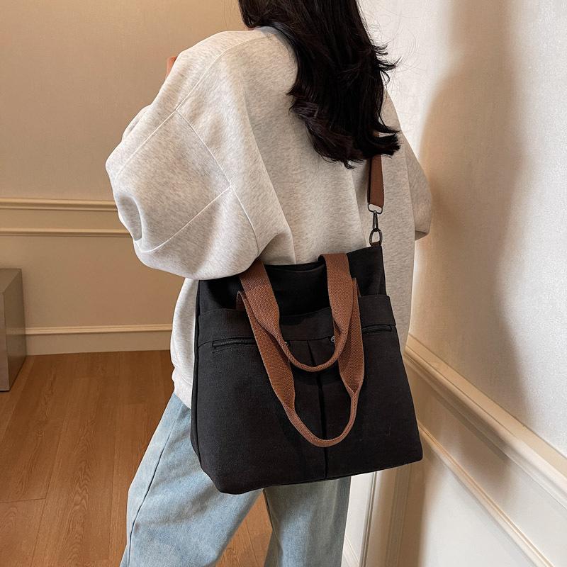Torba płócienna o dużej pojemności, damska prosta torba do noszenia w ręku, torba na komputer na ramię, listonoszka