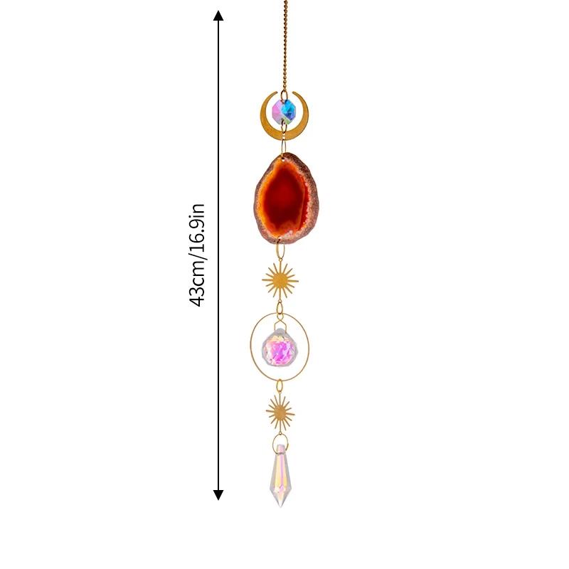 Crystal Sun Catcher Hanging Pendant Wind Chimes Chakra Artificial Agate Raw Stone Crystal Stained Glass Home Window Decoration