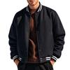 Herren Baseballjacke Herbst und Winter Fleece Amerikanische Einfarbig Locker Lässig Stehkragen Einreiher Fliegerjacke