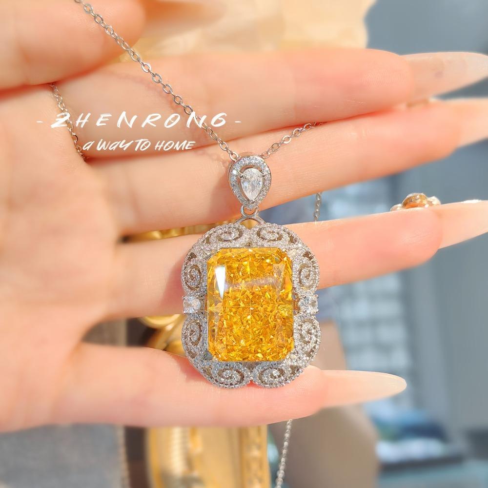 Stylish Women Jewelry Set Bold Red Corundum Pendant Necklace Light Luxury Earrings Ice Cut High Carbon Diamond Ring Perfect Gift