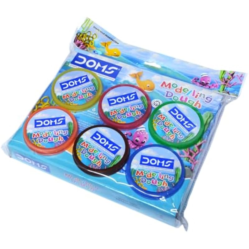 Doms Modelling Dough 6 Shades (300 Gm) |Soft, Colouful & Kneadable Dough |6 Shape Toys, One Roller, One Spatula | Diy Ar 0