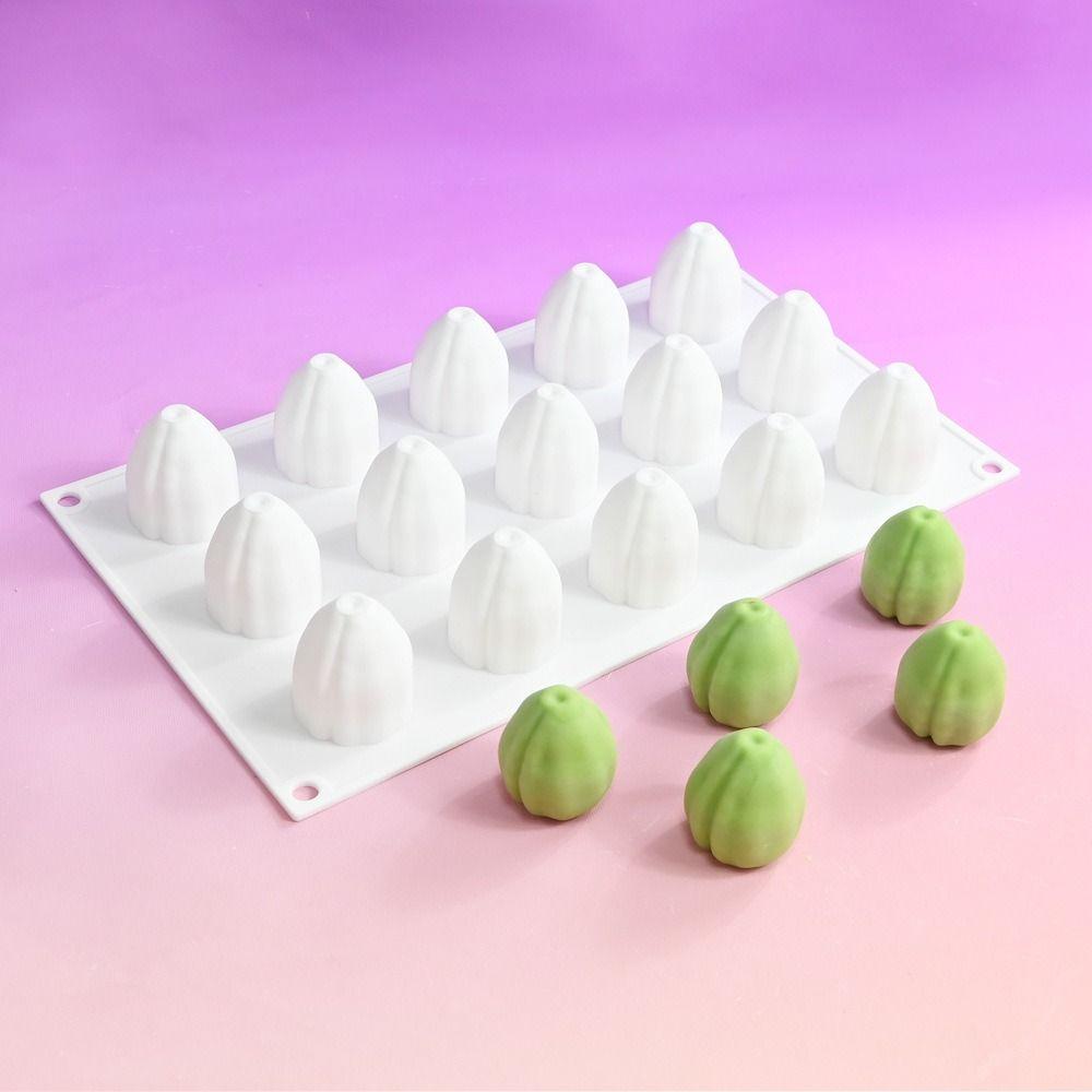 15 Cavity Almond Peach Chocolate Mold Silicone Peach Lemon Mousse Cake Mold Cylinder Flexible Dessert Mold for Dessert Baking