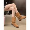 2025 New Retro Camel Thick-heeled Western Boots Wide Tube Medium Boots Small Square Head Versatile Matte Short Boots
