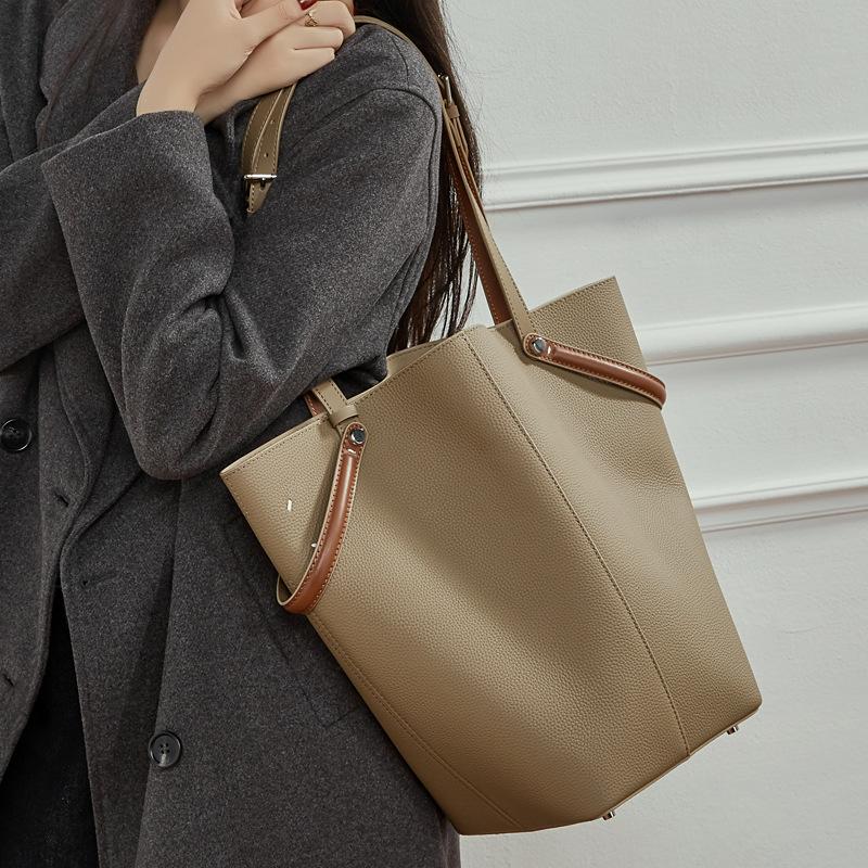 Vegetable Basket Bag, Commuting Single-shoulder Niche Handbag, Large-capacity Genuine Leather Bag, Bucket Bag