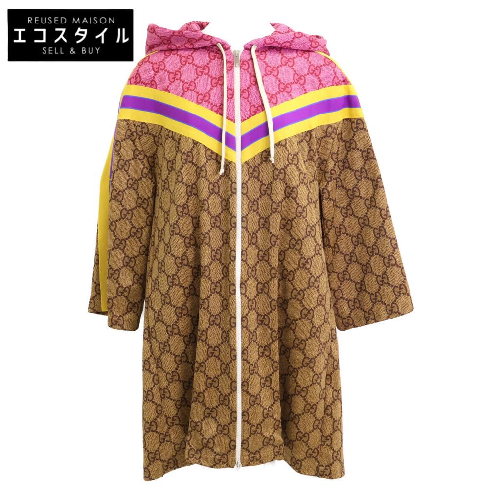 Gucci [Excellent Condition/Domestically Manufactured] 550596 GG Pattern Back Pleated Technical Jersey Zip-Up Hoodie Dress S BrownUsed