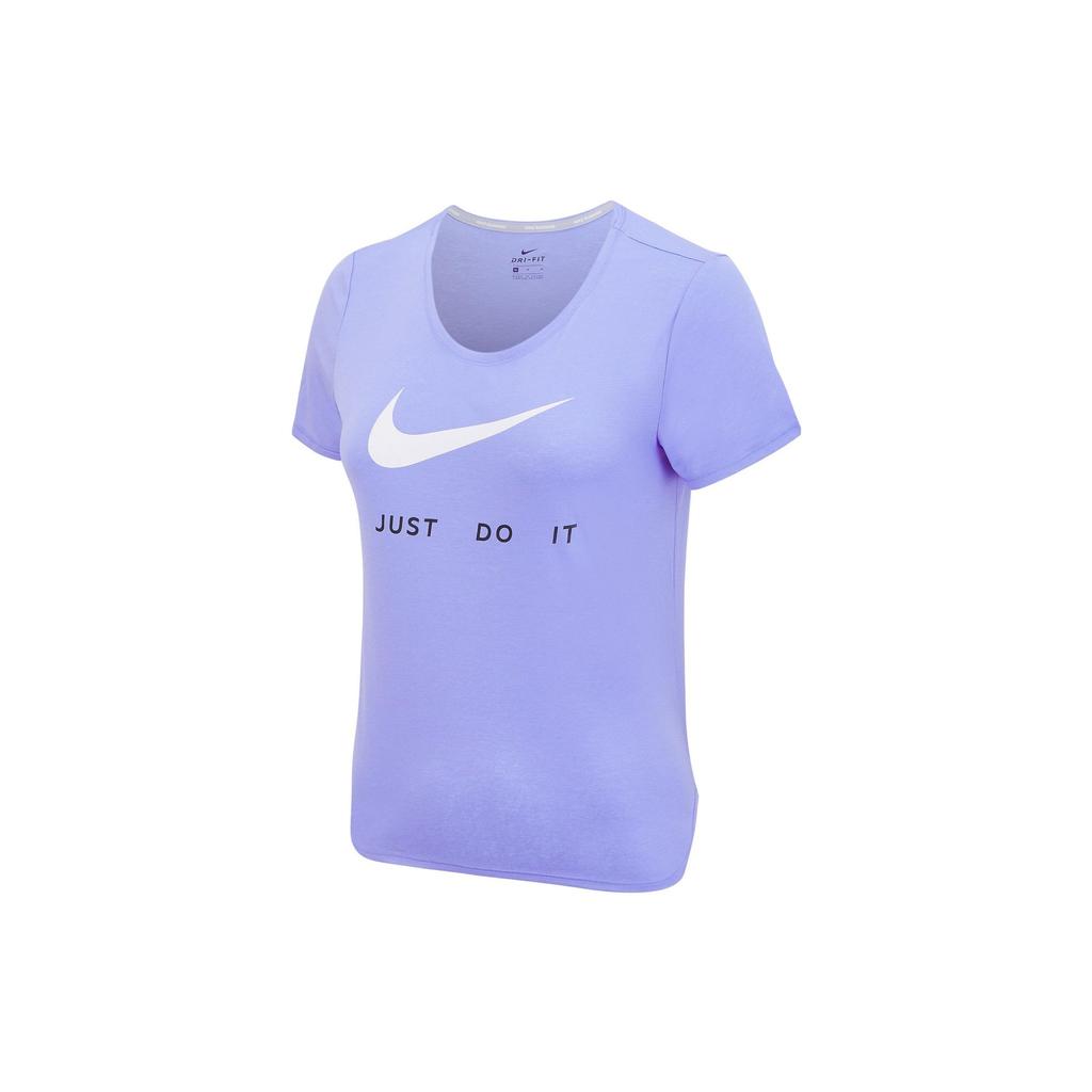 Nike Logo Letter Print Round Neck Straight Short Sleeve T-Shirt Women T-Shirts Purple DB4337-569