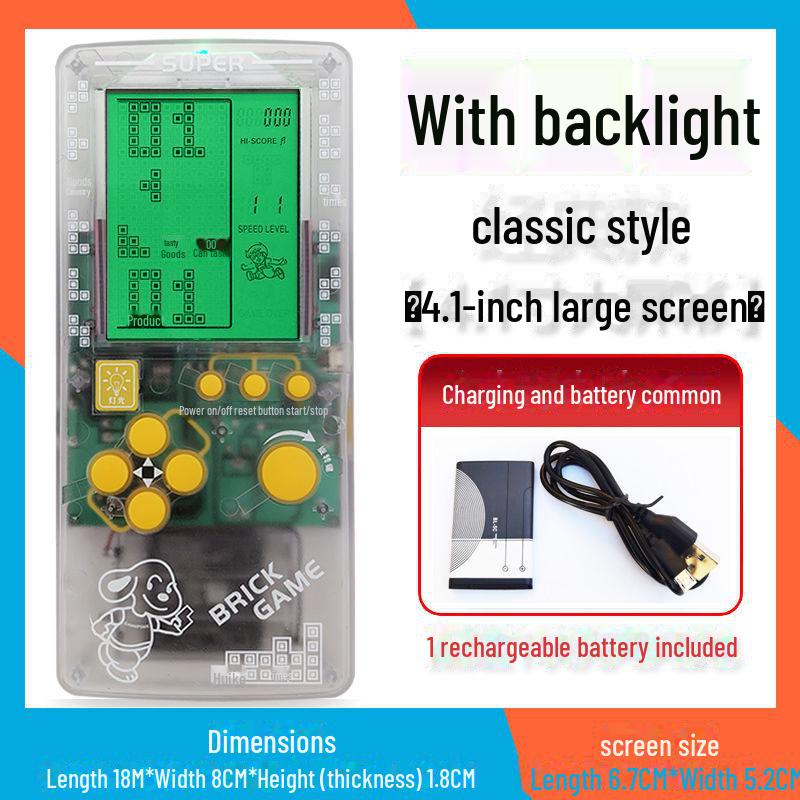 "2023 Nostalgic Tetris Game Console, 4.1-Inch Screen, Transparent Frosted Shell, Handheld"
