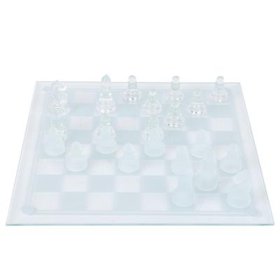 25x25cm Mattes Glas Kristall Internationales Schach 1 Schachbrett und 32 Schachfiguren