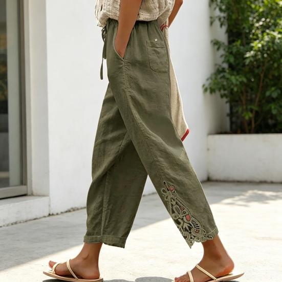 Women Pants, Drawstring Adjustable Waistband High Waist Summer Pants, Pure Color Loose Fit Casual Trousers for Travel Work School Daily Wear