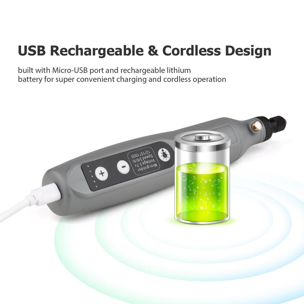 Geevorks Portable Rotary Tool Set Mini Cordless Grinder Handheld Rechargeable Electric Drill USB