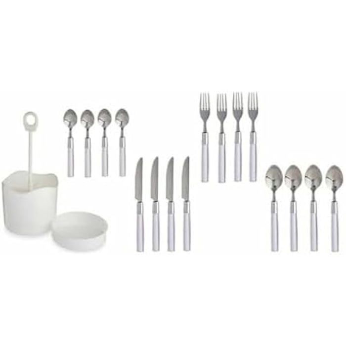 Set de Cubiertos - Inox - 8 Unidades - Blanc - Résistant aux taches - Lave-vaisselle compatible