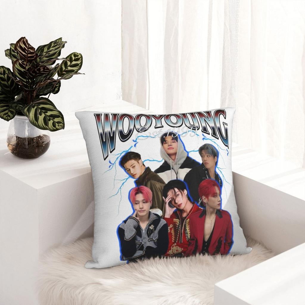 Wooyoung 90s Ateez Kpop Band Pillowcase Double-sided Printing Polyester Cushion Cover Decorative Throw Pillow Case Cover Bed