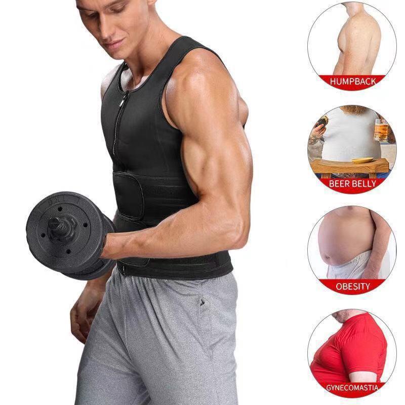 Men's Double Belt Shapewear Vest with Sweat-Inducing Rubber Corset - Ideal for Waist and Abdomen Support