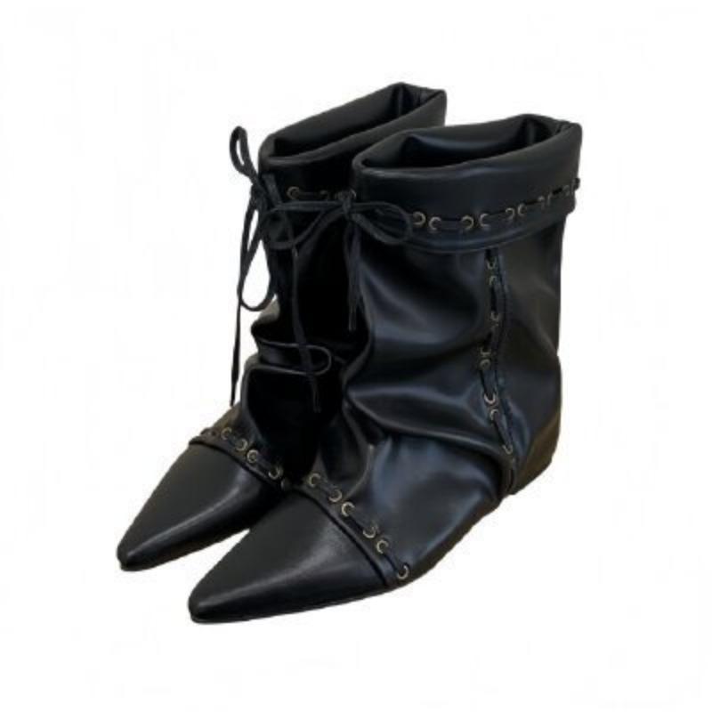 Short Boots Autumn and Winter Boots Fashion Inner Height Increase Pointed Head Wide Tube Slimming and Ankle Boots Sewing Line Pant Tube Boots