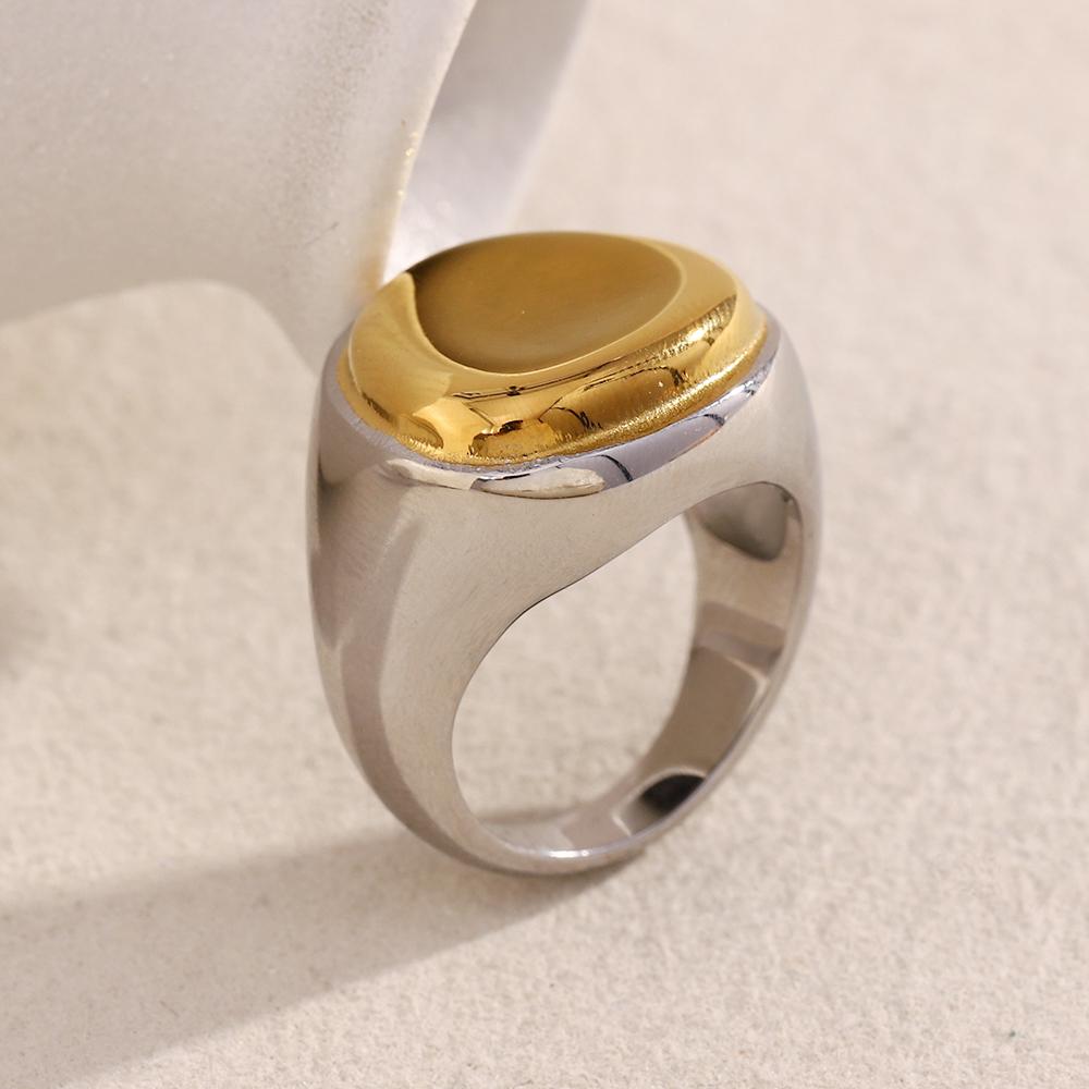 MamacitaSlay Unique 316L Stainless Steel Double Color Wide Edge Ring Party Simple Waterproof Jewelry Women's Charm Ring Gift