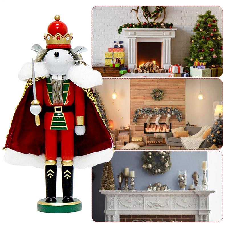 Wooden Nutcracker Decorations Holiday Mice King Statue 12 Inch Creative Mice King Nutcracker Festive Christmas Shelves Decor