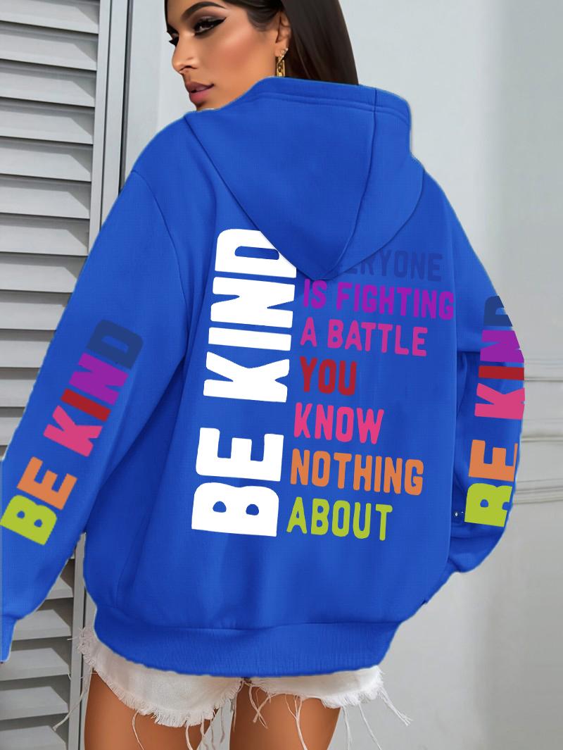 

Be Kind-sudaderas con capucha para mujer estampado de letras forro polar cálido con capucha sudaderas holgadas L